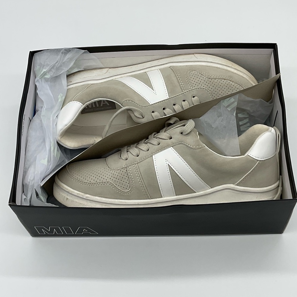 MIA Gray and White Casual Sneakers, Size 6.5
